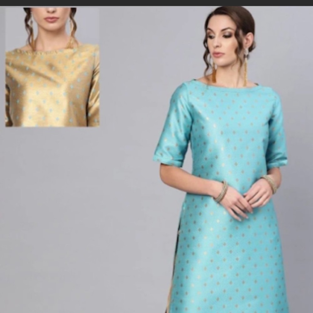 Reversible Gold and Teal Midi Dress (Kurta) NWT